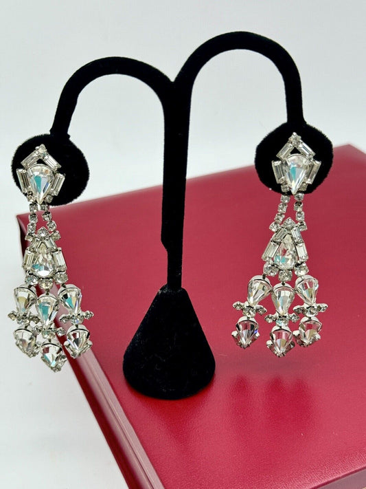 Vintage Clear Rhinestone Chandelier Earrings 3” Old Hollywood Glamour‼️