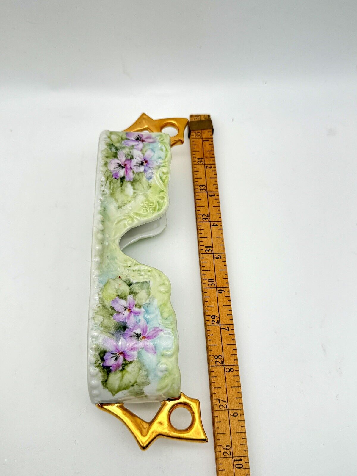 VINTAGE Hand Painted Floral Porcelain Spoon Holder Gold Violet Green