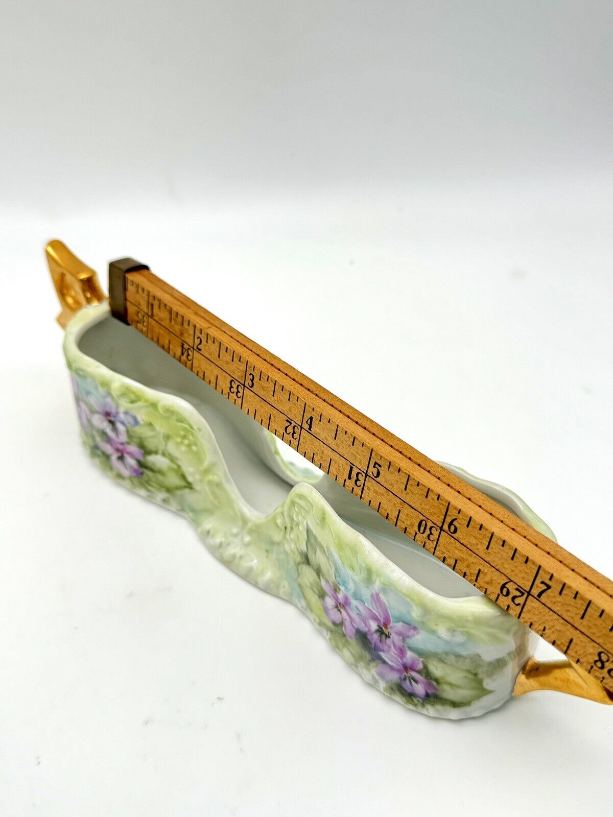 VINTAGE Hand Painted Floral Porcelain Spoon Holder Gold Violet Green