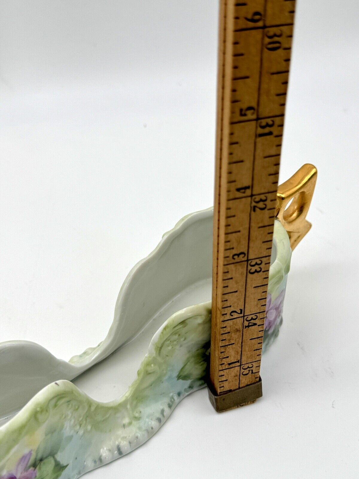 VINTAGE Hand Painted Floral Porcelain Spoon Holder Gold Violet Green