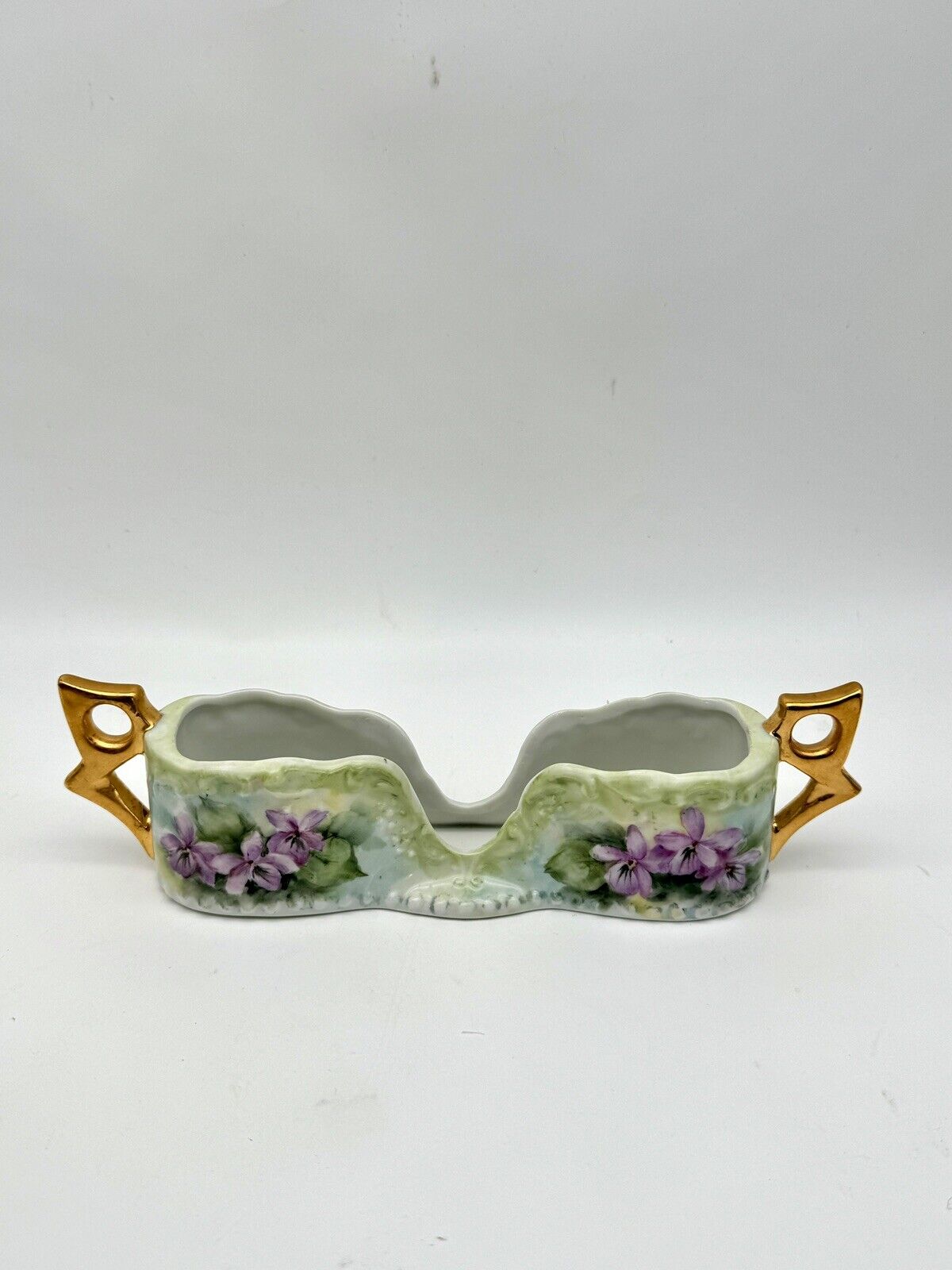 VINTAGE Hand Painted Floral Porcelain Spoon Holder Gold Violet Green