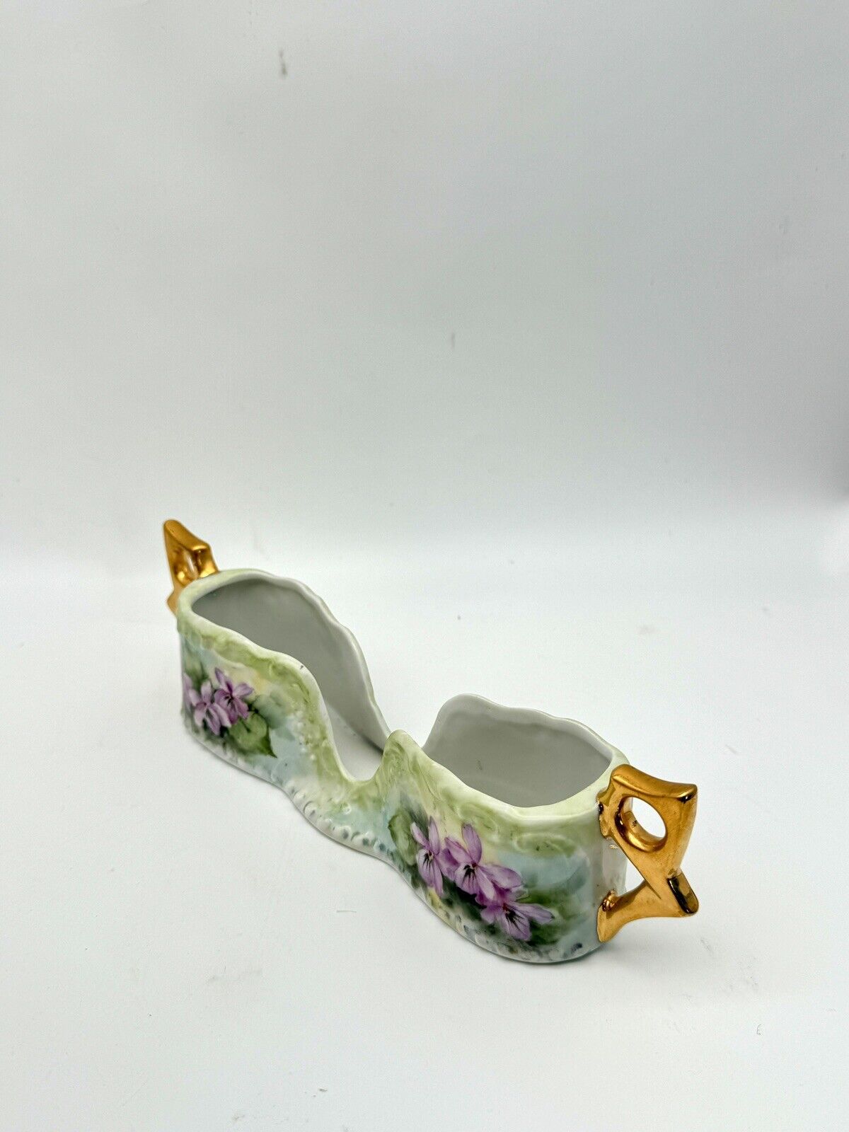 VINTAGE Hand Painted Floral Porcelain Spoon Holder Gold Violet Green