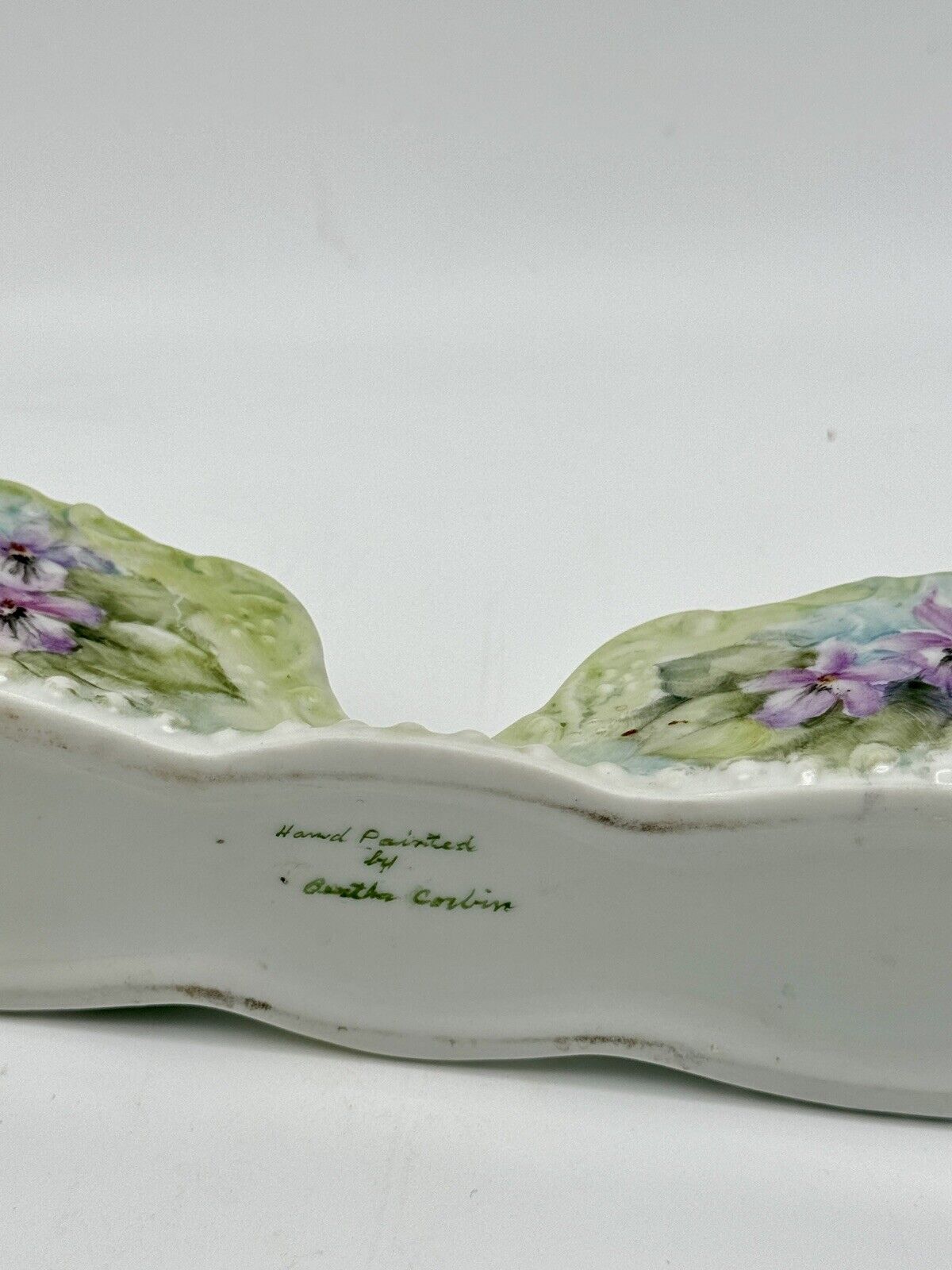 VINTAGE Hand Painted Floral Porcelain Spoon Holder Gold Violet Green