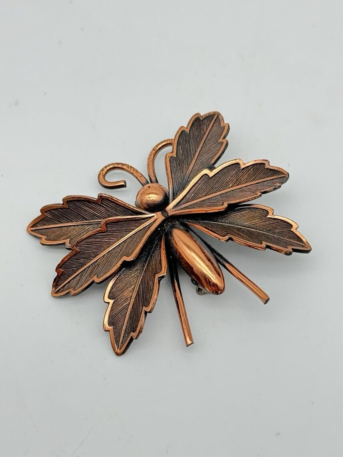 Vintage Butterfly Brooch Signed Copper Bell