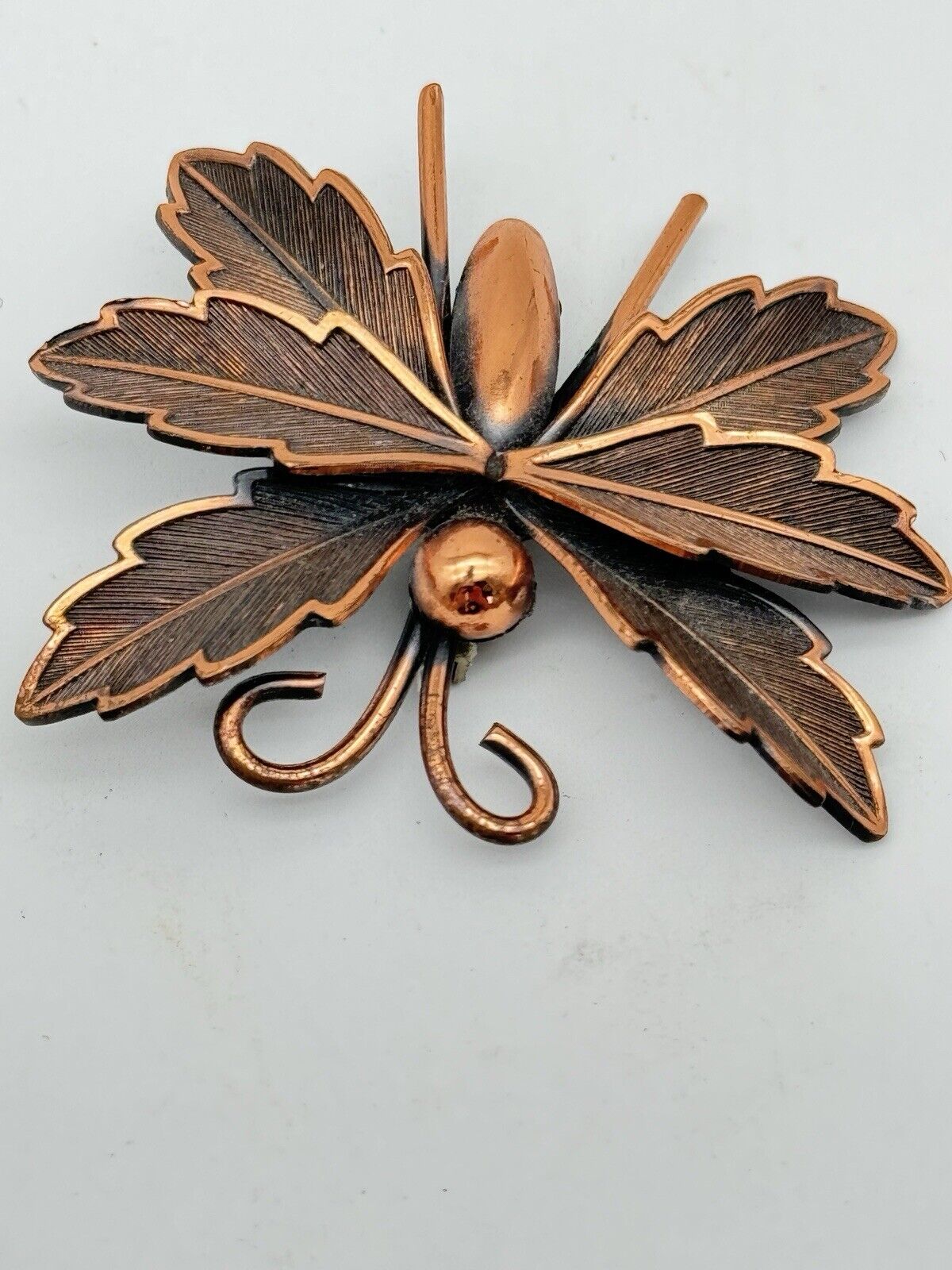 Vintage Butterfly Brooch Signed Copper Bell