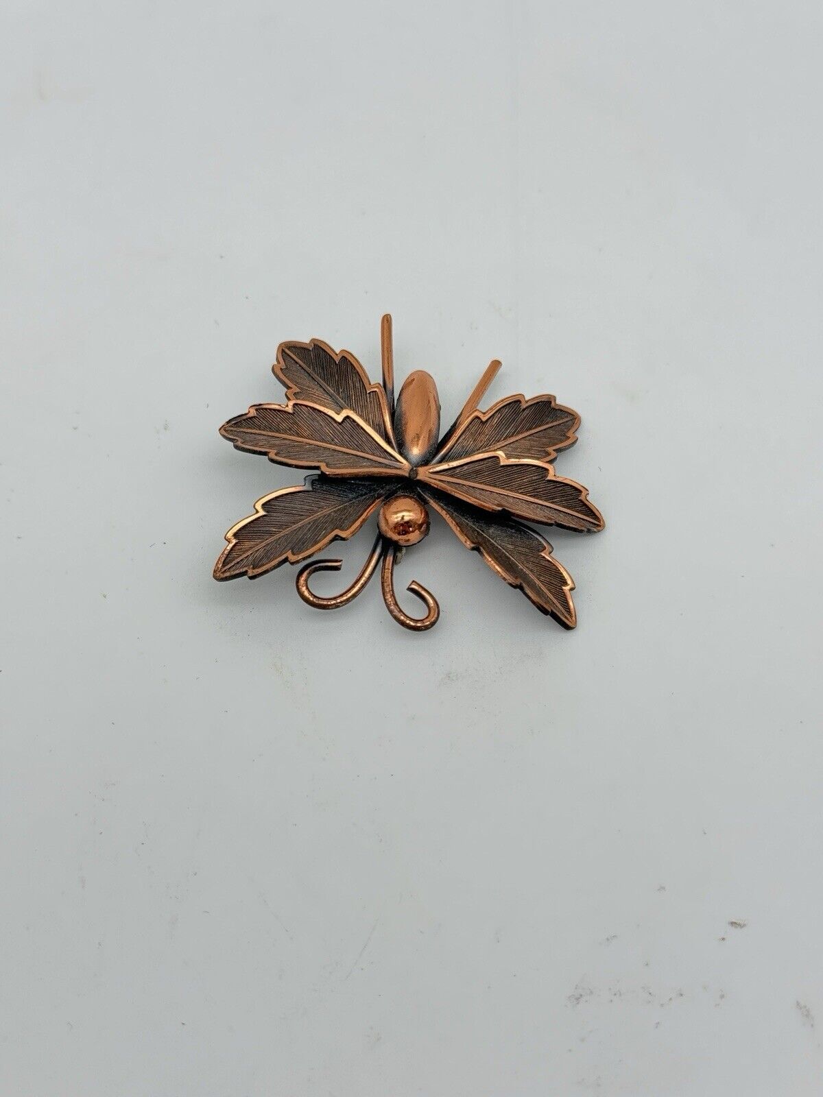 Vintage Butterfly Brooch Signed Copper Bell