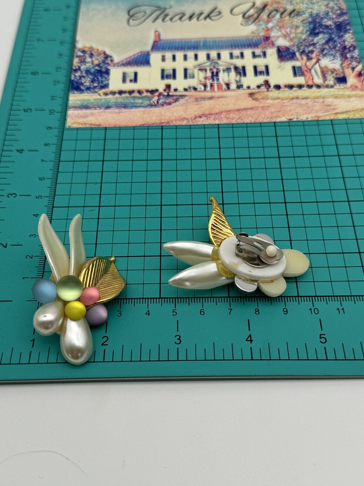 Vintage 80s Earrings Pastel Statement Flowers Acrylic