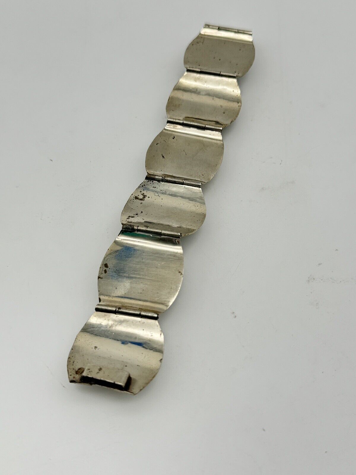 Vintage Taxco 925 Sterling 6 Link Mask Panel Bracelet Green Stone