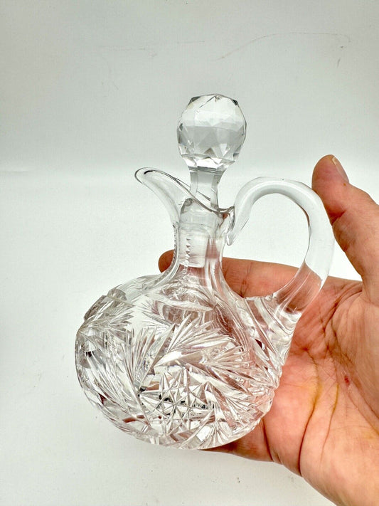 ABP Cut Crystal American Brilliant Period Squat Whiskey Jug Cruet Pinwheel 6”