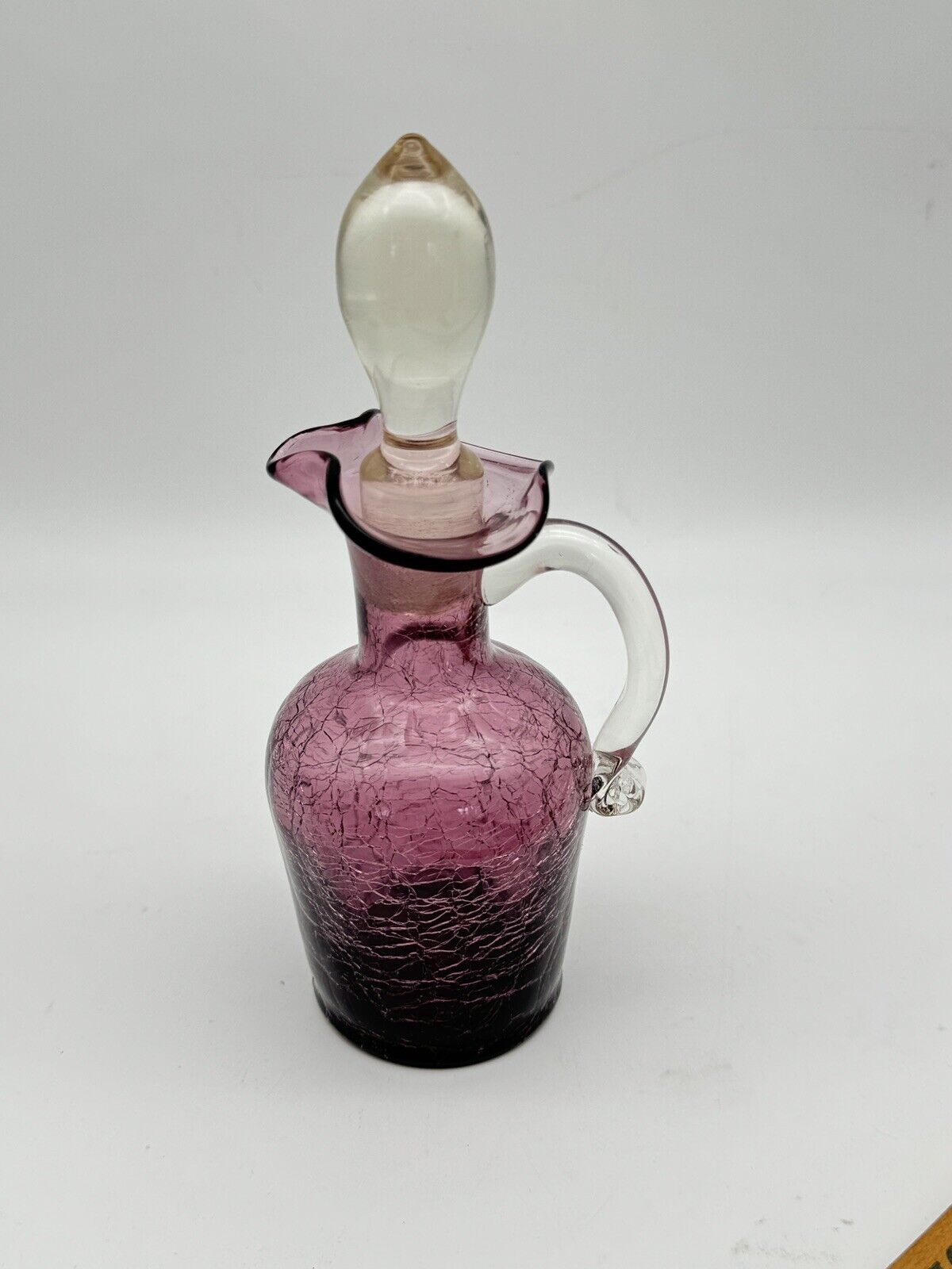 Vintage Purple Crackle Glass Cruet Bottle