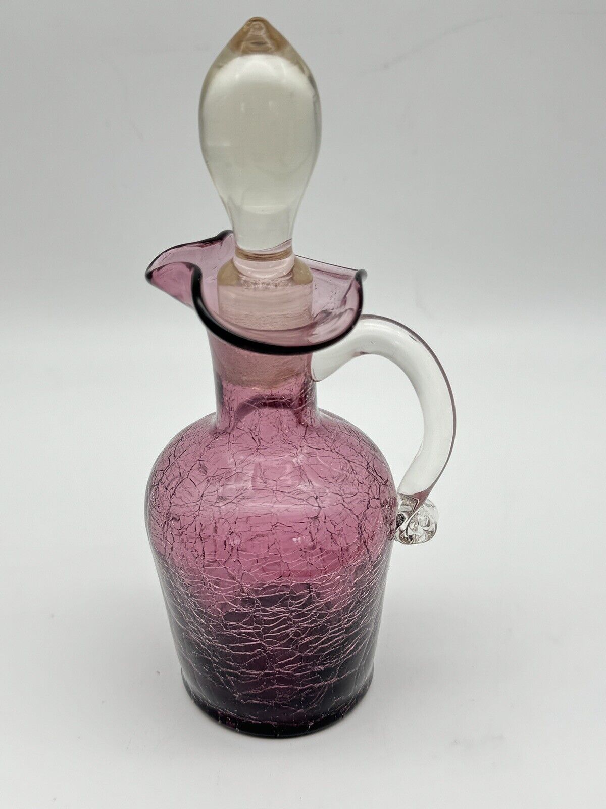 Vintage Purple Crackle Glass Cruet Bottle