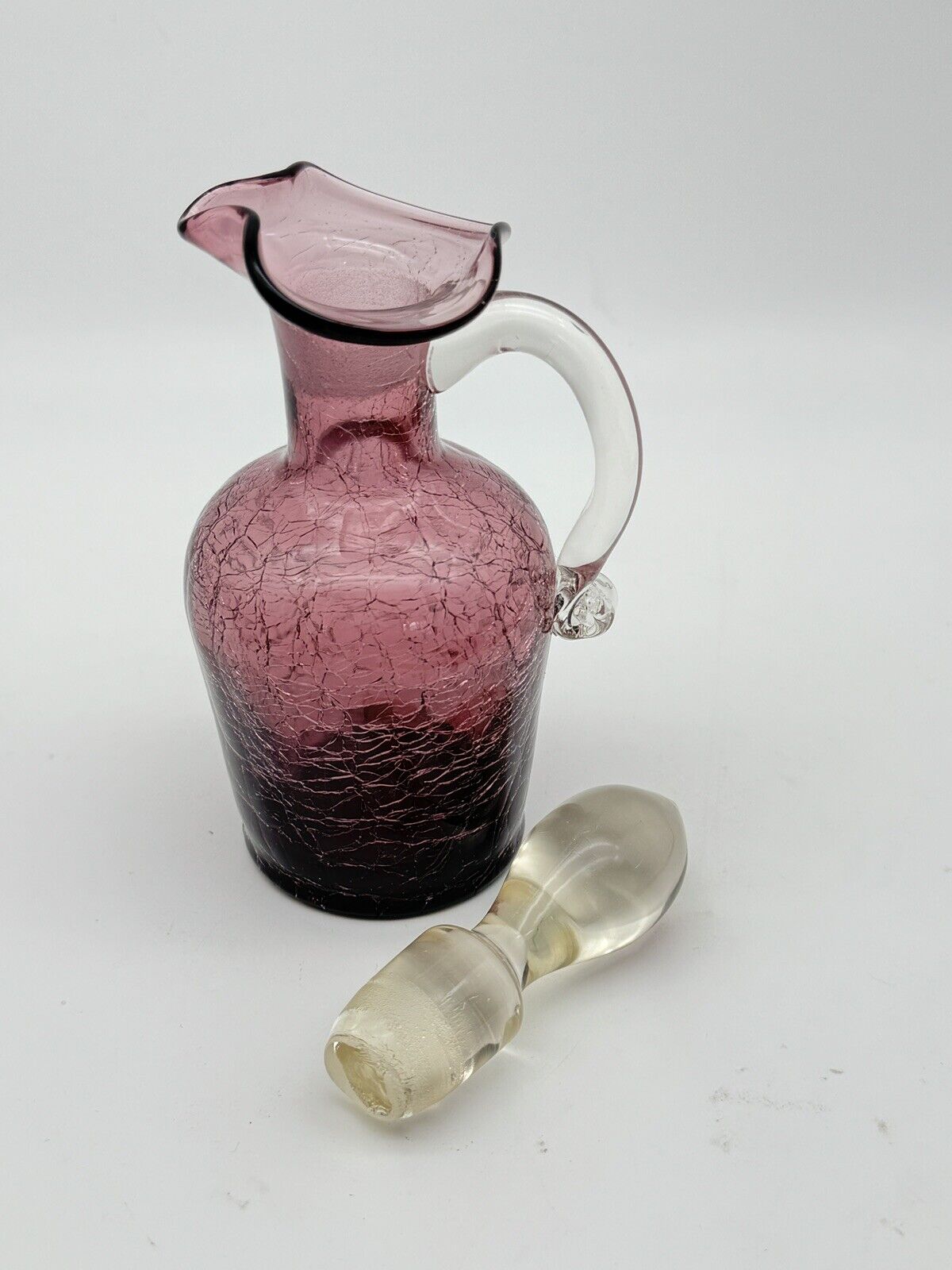 Vintage Purple Crackle Glass Cruet Bottle