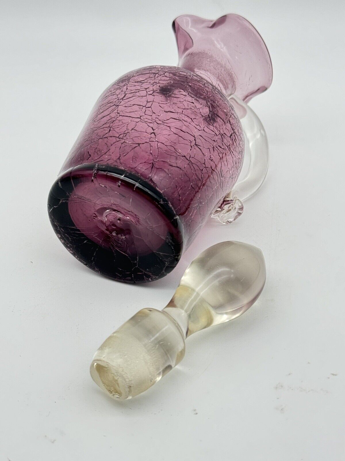 Vintage Purple Crackle Glass Cruet Bottle