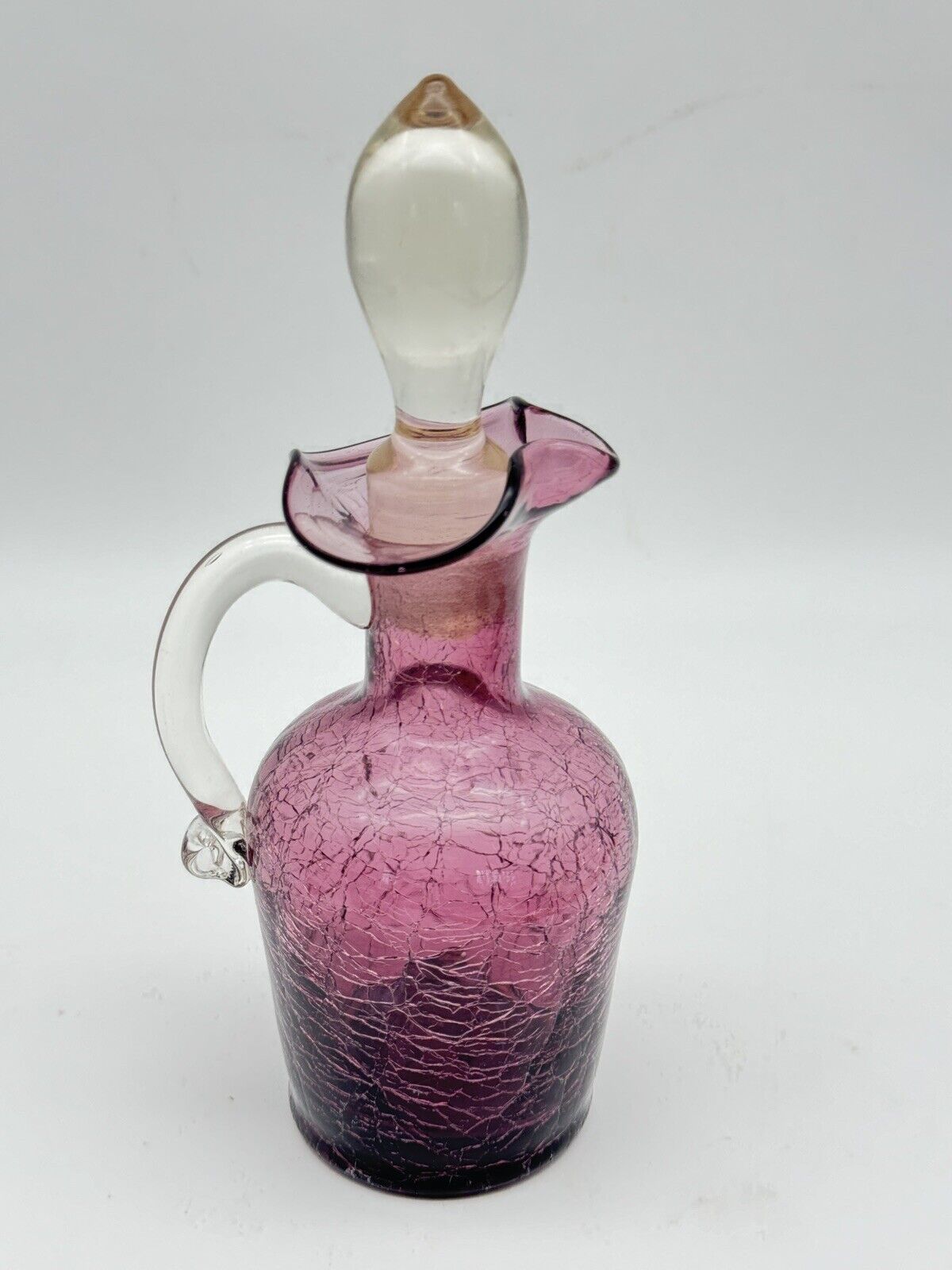 Vintage Purple Crackle Glass Cruet Bottle