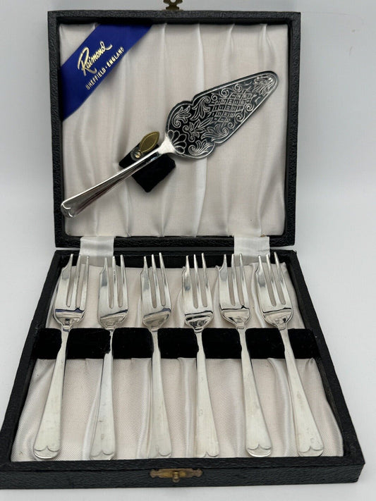 VINTAGE Sheffield DESSERT SET Silverplate Set 6 Dessert Forks PIE SERVER