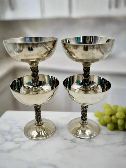 Set Of 4 VALERO Spain Champagne Coupes Sherbets Silverplate 4.25”h