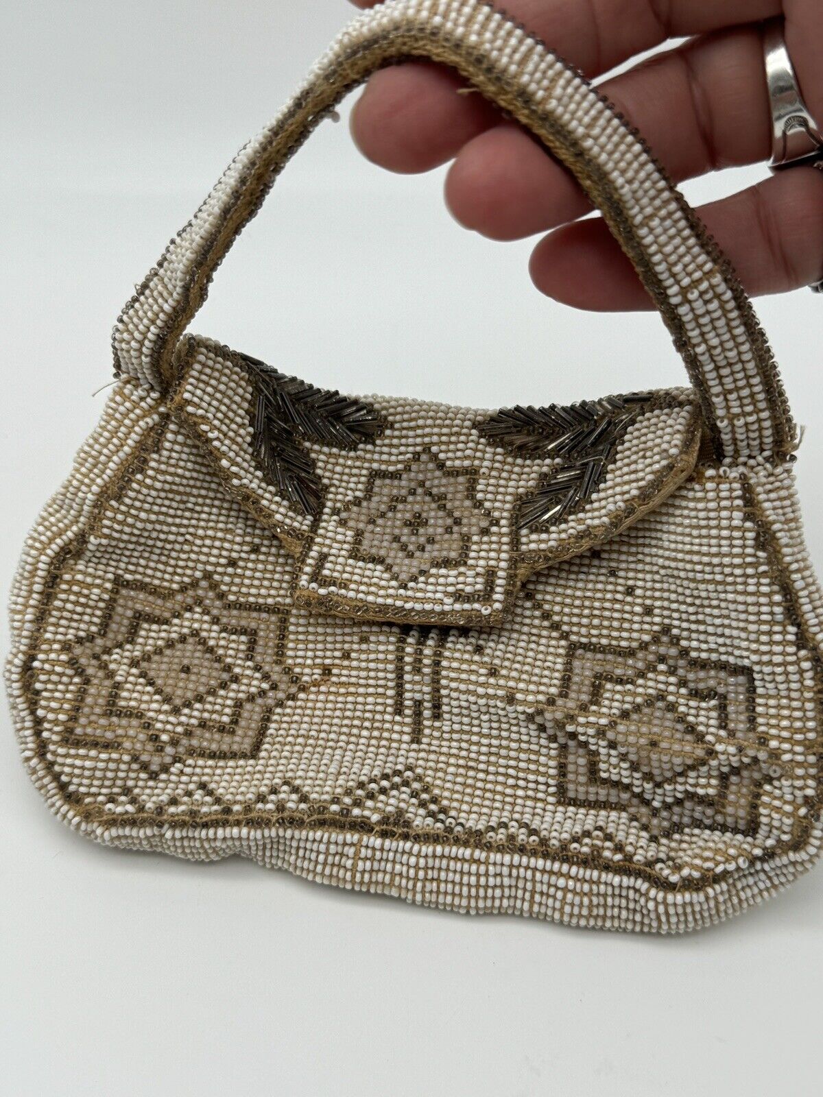 Vintage Art Deco Beaded Evening Purse Made In Czechoslovakia Geometric Design