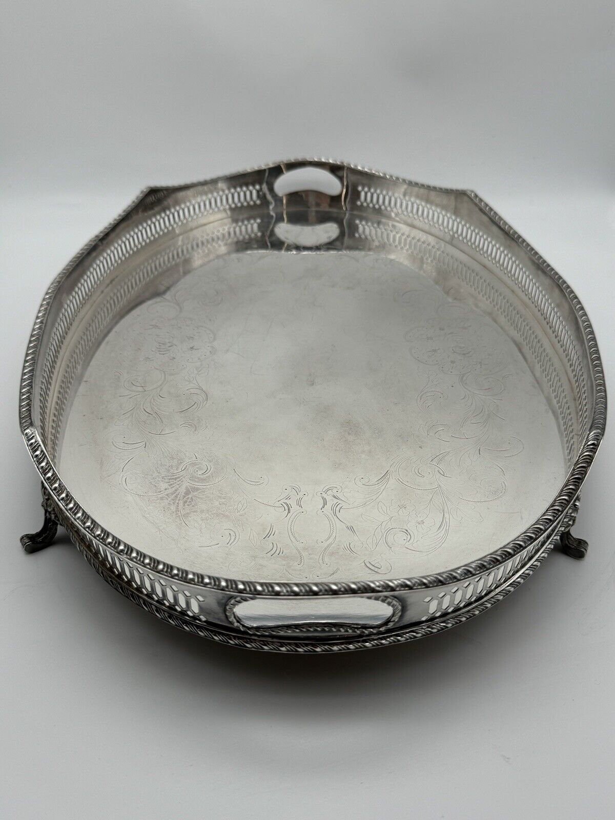 Silverplate Footed Gallery Tray Serpentine Edge Chased by WALLACE