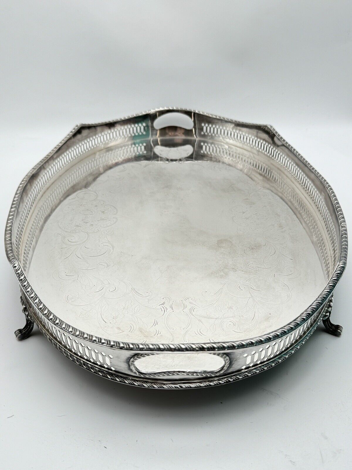 Silverplate Footed Gallery Tray Serpentine Edge Chased by WALLACE