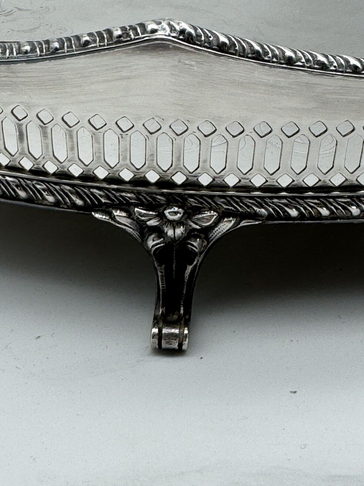 Silverplate Footed Gallery Tray Serpentine Edge Chased by WALLACE