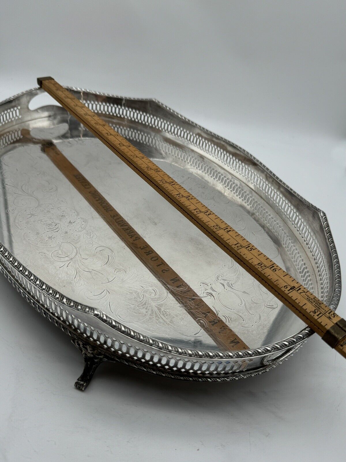 Silverplate Footed Gallery Tray Serpentine Edge Chased by WALLACE