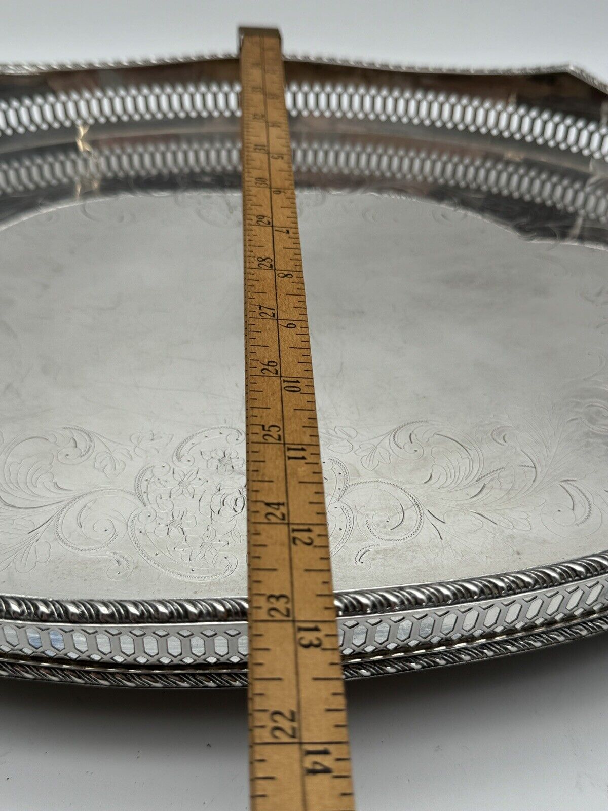 Silverplate Footed Gallery Tray Serpentine Edge Chased by WALLACE