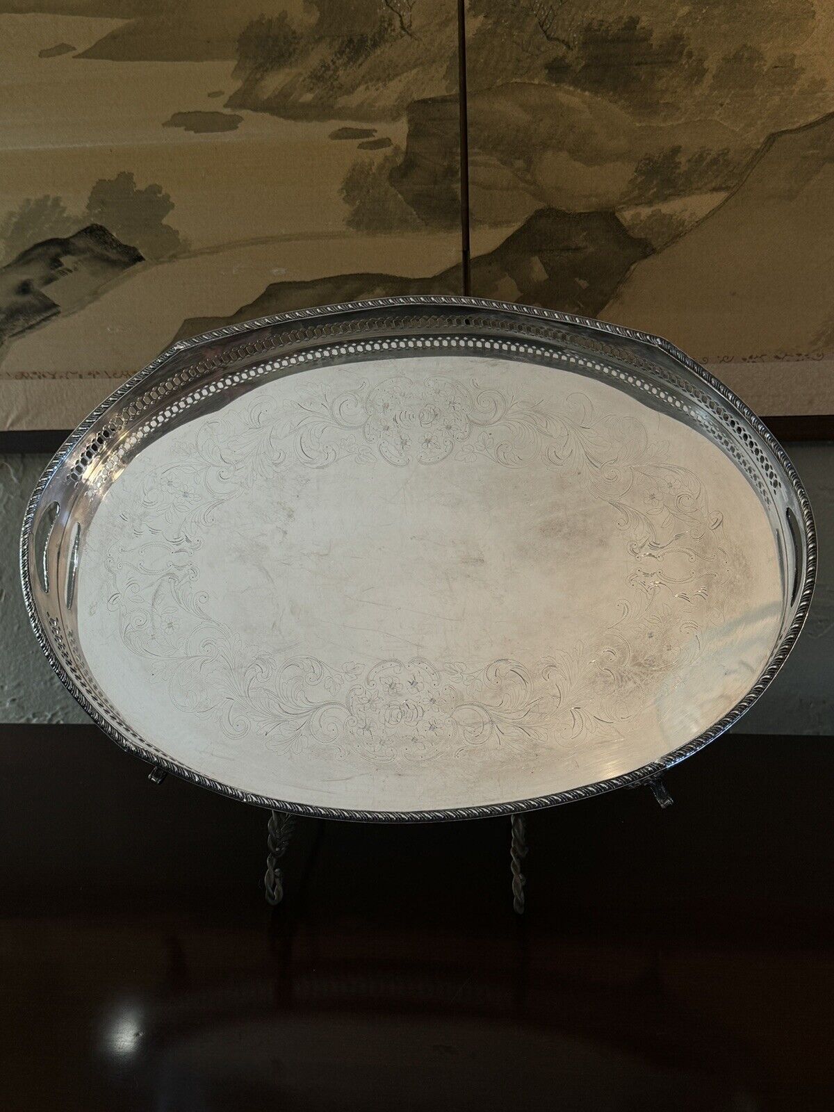 Silverplate Footed Gallery Tray Serpentine Edge Chased by WALLACE