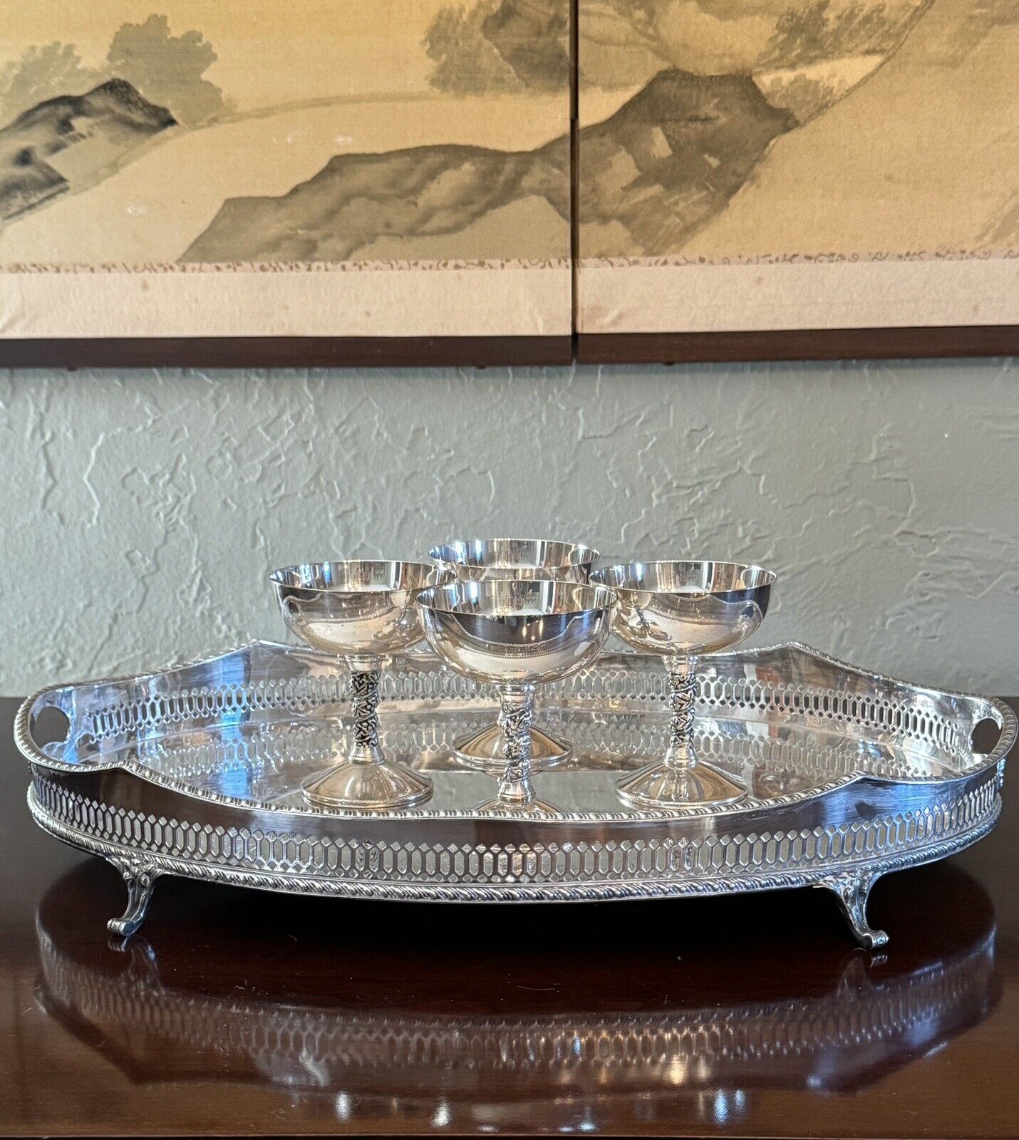 Silverplate Footed Gallery Tray Serpentine Edge Chased by WALLACE