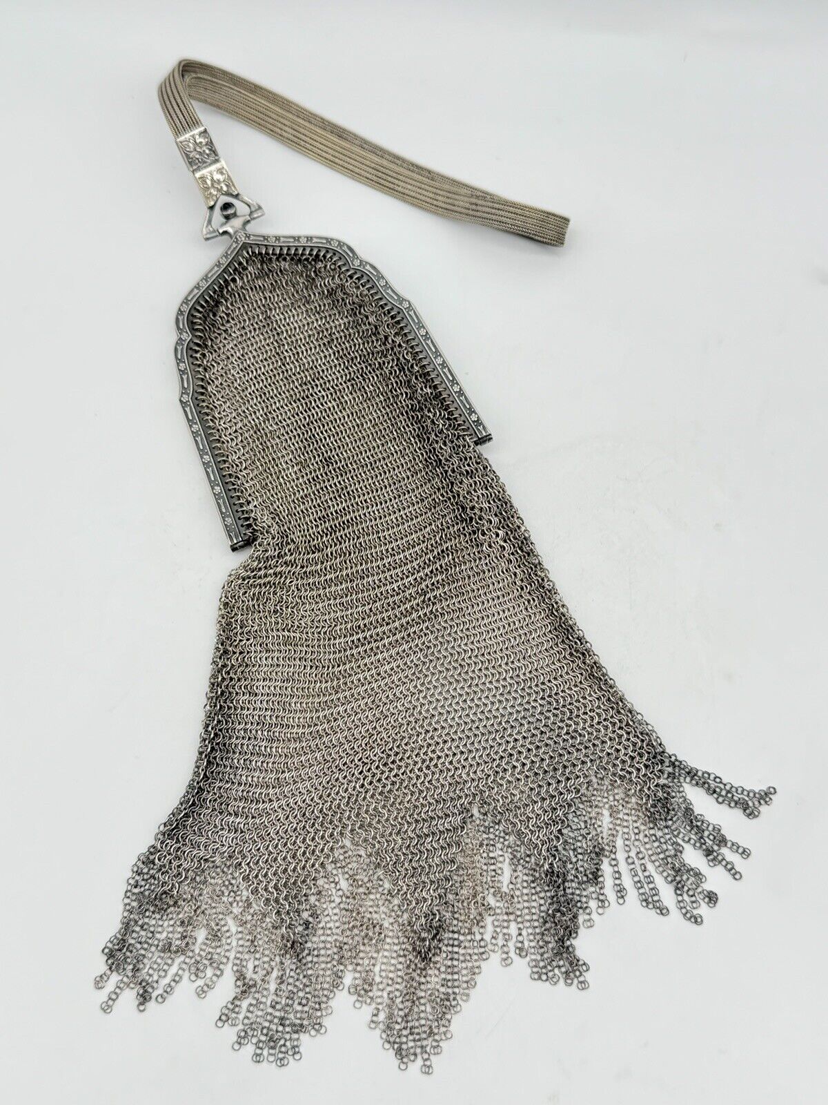 1920s Whiting & Davis Chain Mail Flapper Purse Fringed