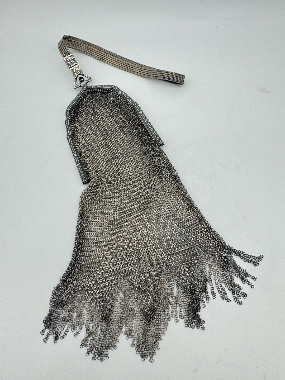 1920s Whiting & Davis Chain Mail Flapper Purse Fringed