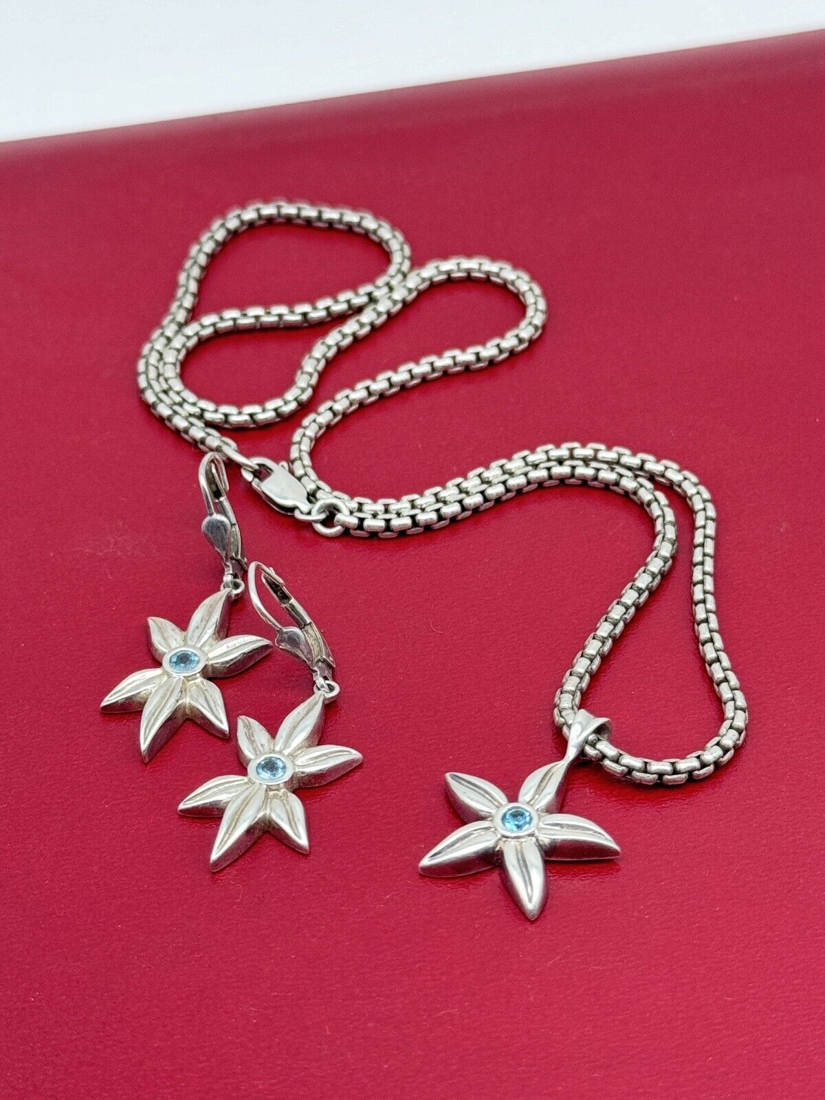 STERLING Jewelry Set ZINA Necklace & Earrings Star Design SIGNED