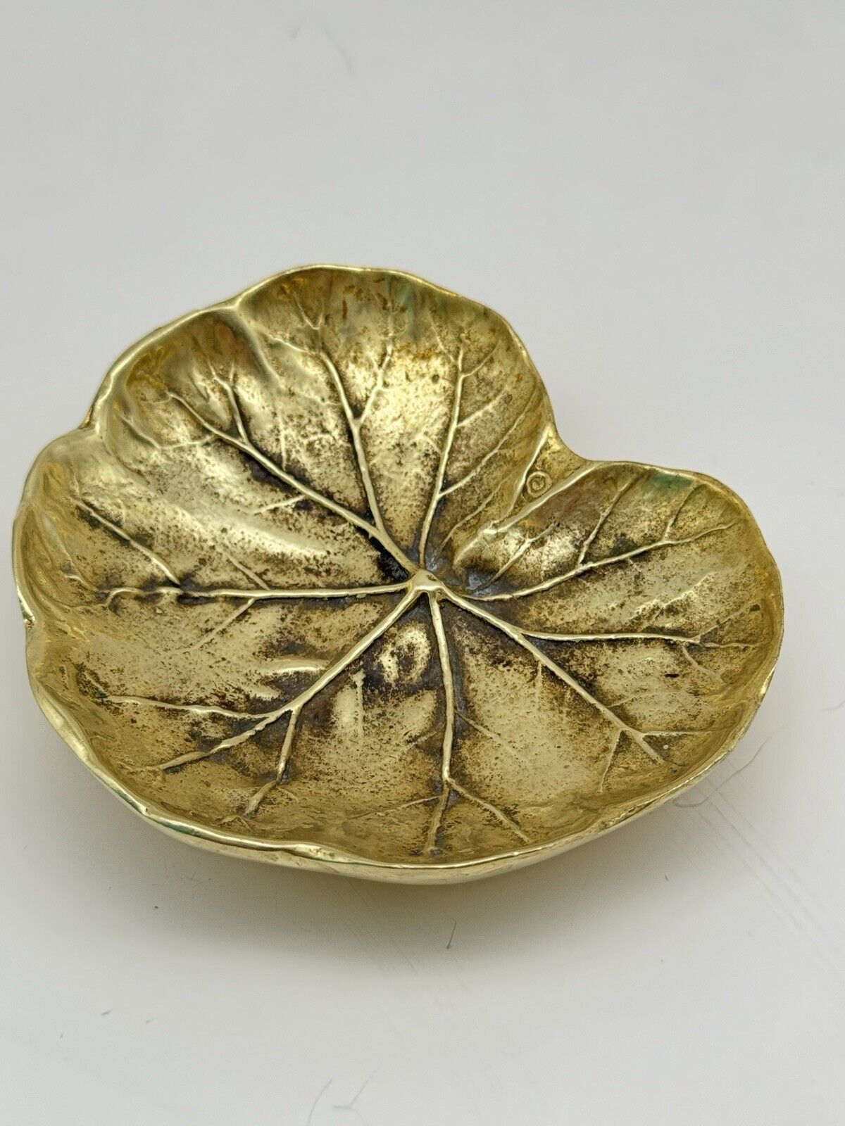 Heavy Solid Brass Geranium Trinket Dish Virginia Metalcrafters Copyright 1948