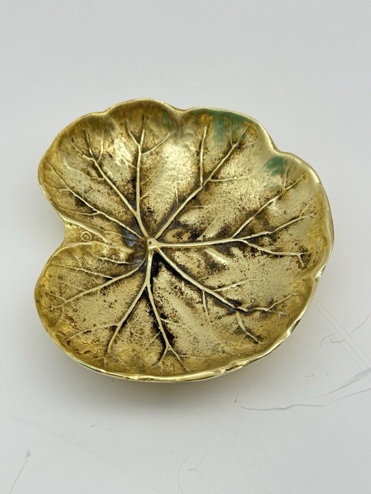 Heavy Solid Brass Geranium Trinket Dish Virginia Metalcrafters Copyright 1948