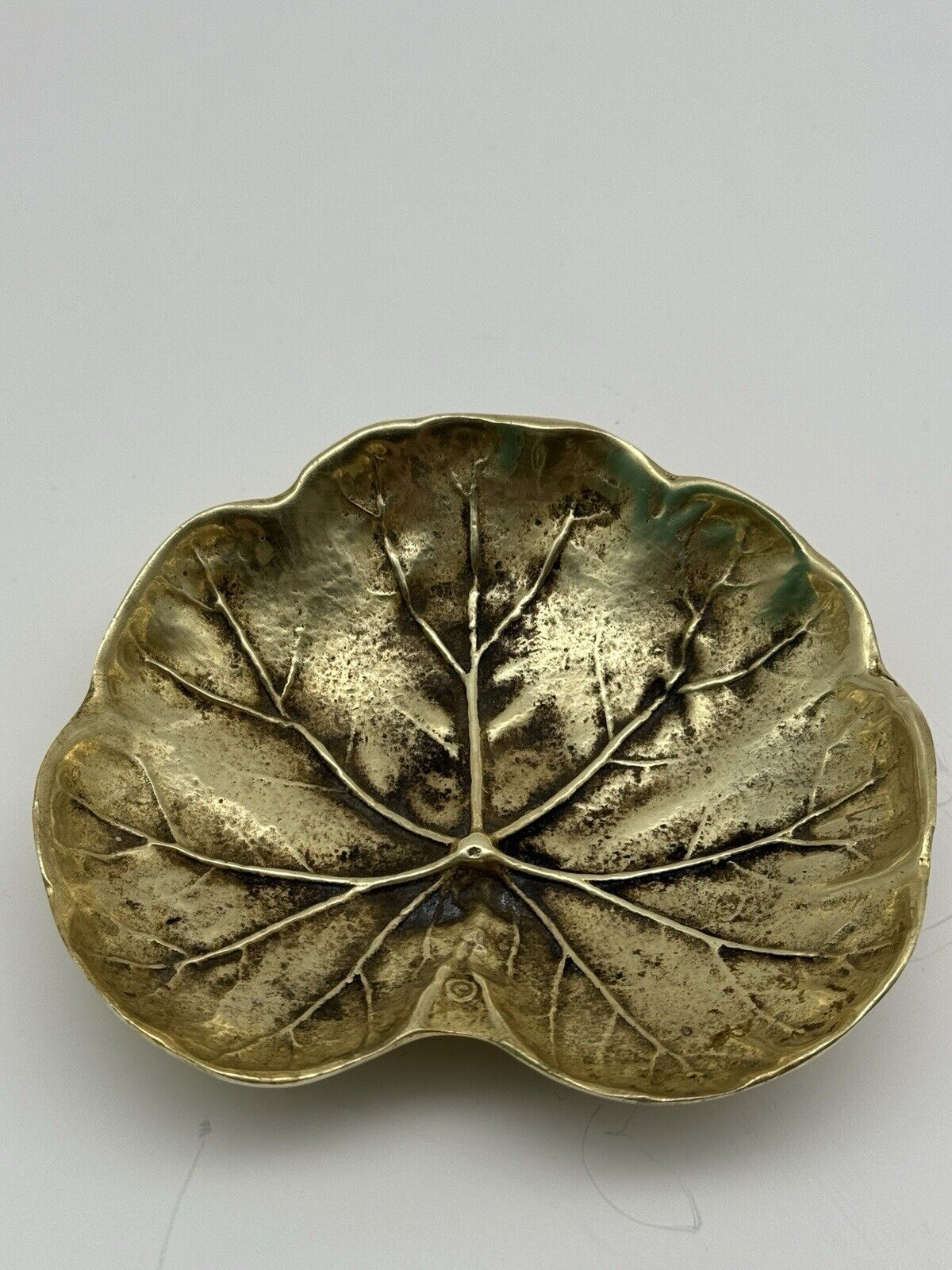 Heavy Solid Brass Geranium Trinket Dish Virginia Metalcrafters Copyright 1948