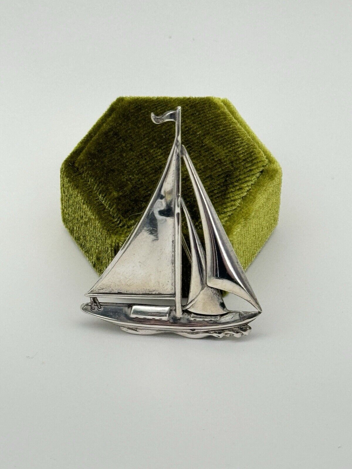 Sterling 925 SAILBOAT Brooch Pin SIGNED LANG Estate Find