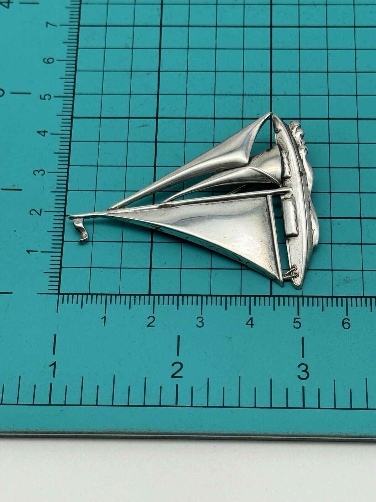 Sterling 925 SAILBOAT Brooch Pin SIGNED LANG Estate Find