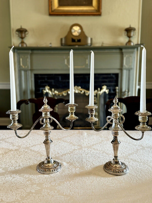 Pair 3 Flame Silverplate Candelabra Shabby Chic 4 Combinations SOLD AS IS‼️