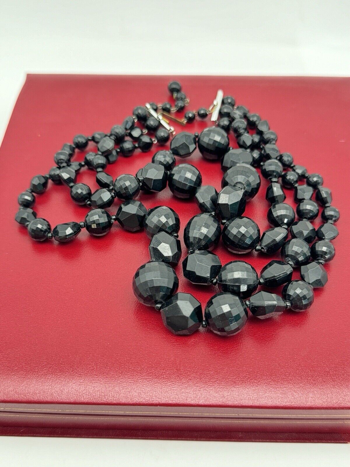 Vintage Black Lucite Beaded 3 Strand Necklace Choker Style SIGNED Germany