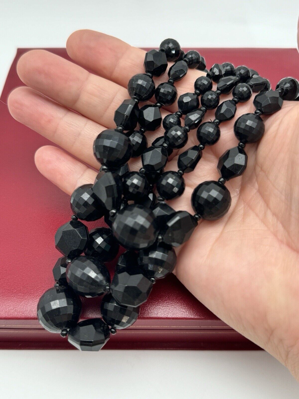 Vintage Black Lucite Beaded 3 Strand Necklace Choker Style SIGNED Germany