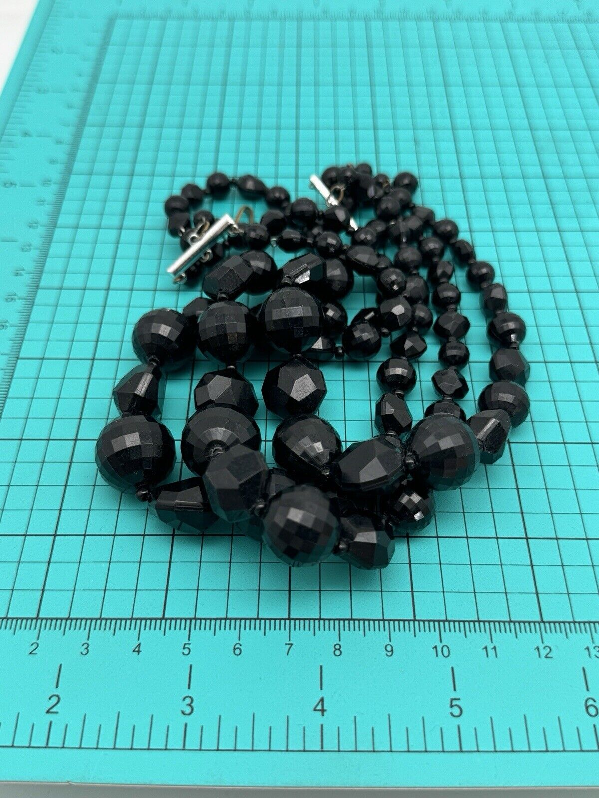 Vintage Black Lucite Beaded 3 Strand Necklace Choker Style SIGNED Germany