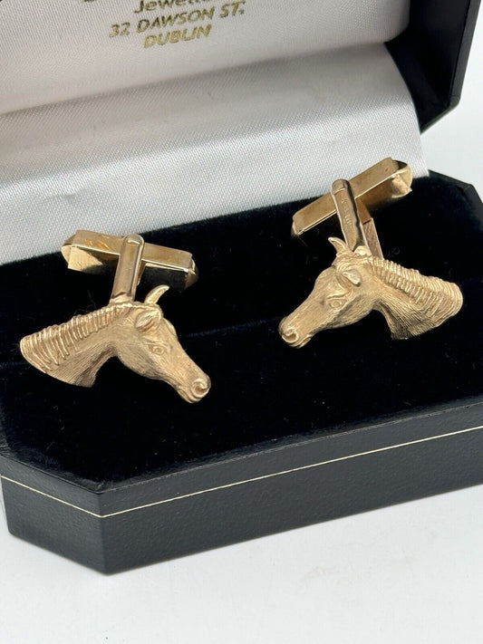 Vintage 9kt 375 GOLD Horse Cufflinks IRISH Rare Find Hallmarked