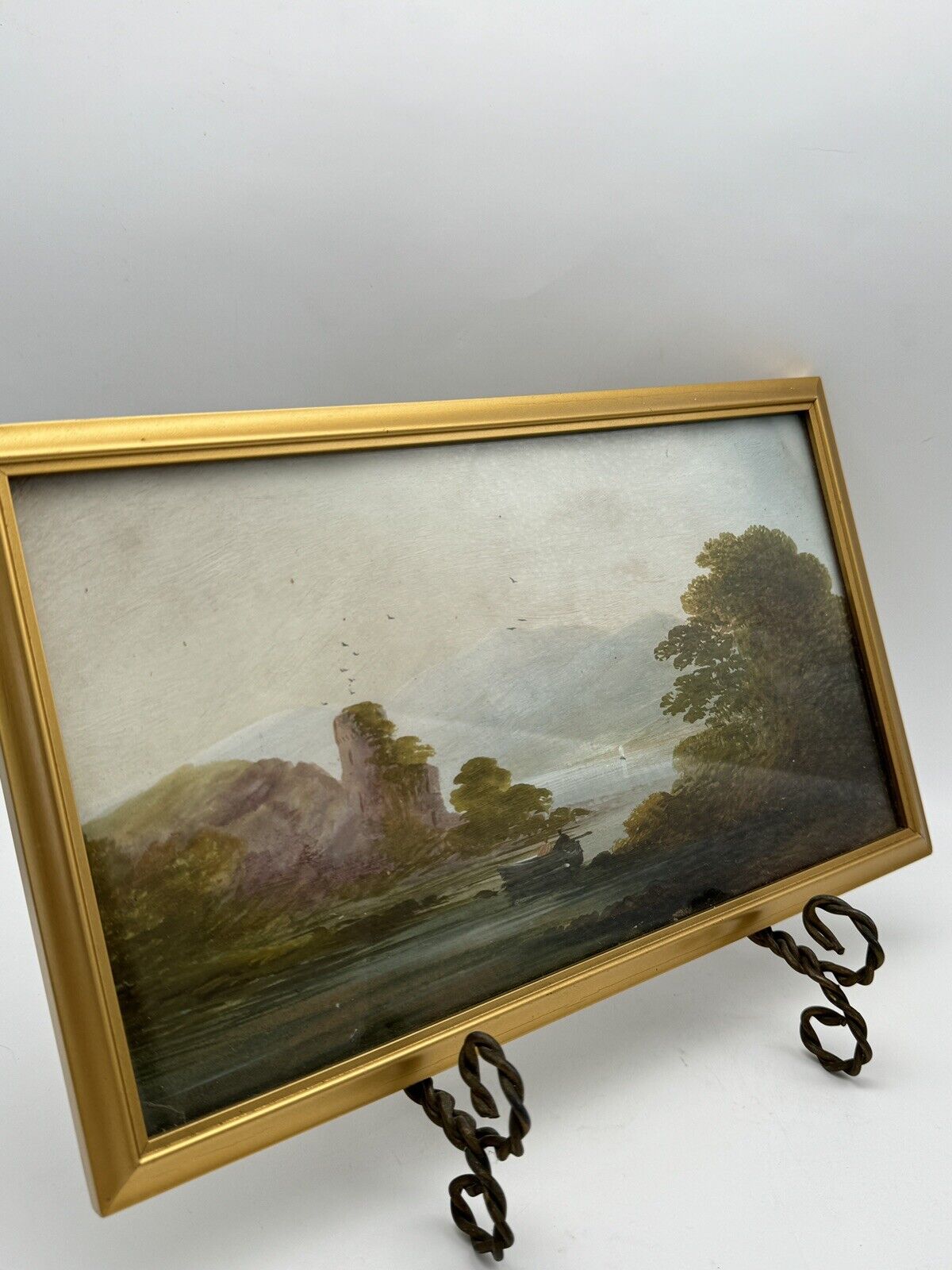 Vintage Small Oil Landscape On Board Framed Behind Glass Circa 12” X 7.5”