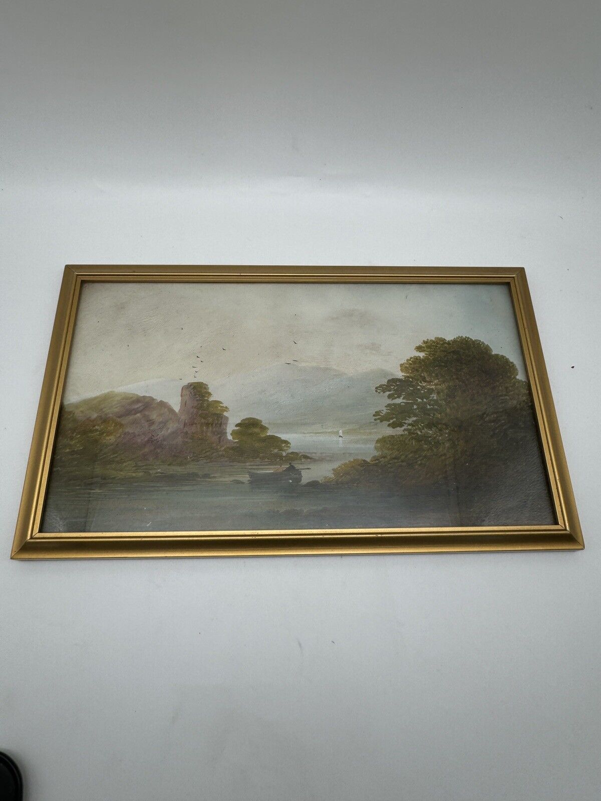 Vintage Small Oil Landscape On Board Framed Behind Glass Circa 12” X 7.5”