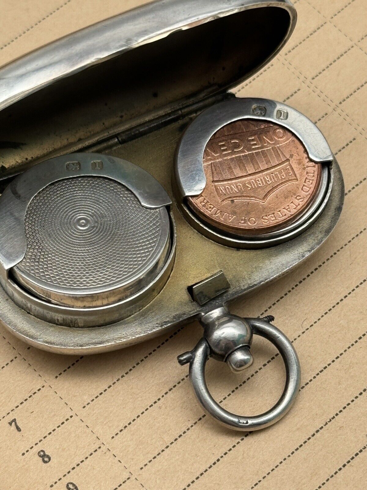 ANTIQUE STERLING SILVER double SOVEREIGN CASE COIN HOLDER Chatelaine 925 Mono WM