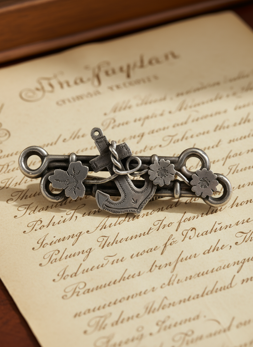 Antique VICTORIAN Sterling Silver Anchor Brooch Symbol Of Hope