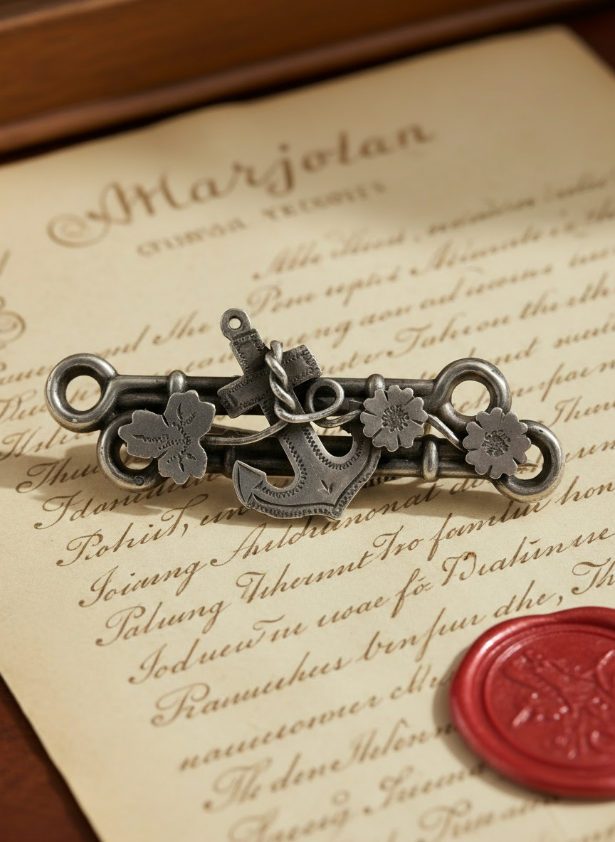 Antique VICTORIAN Sterling Silver Anchor Brooch Symbol Of Hope