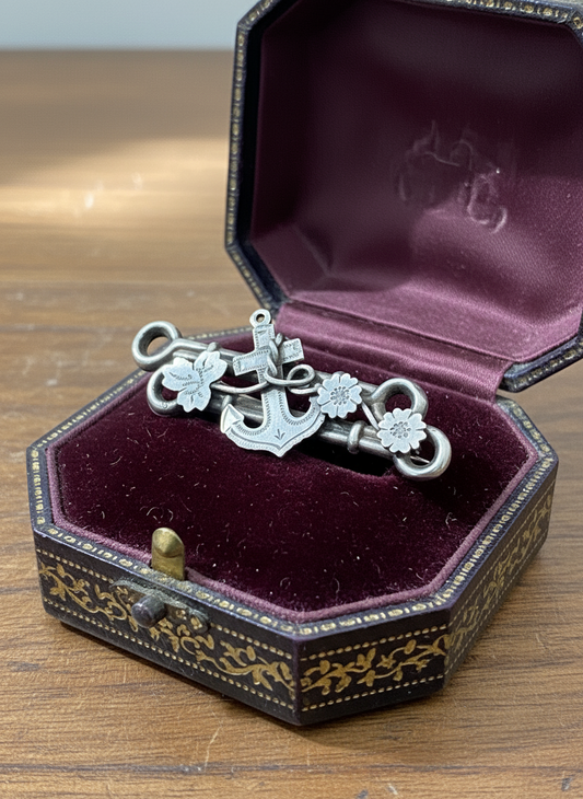 Antique VICTORIAN Sterling Silver Anchor Brooch Symbol Of Hope