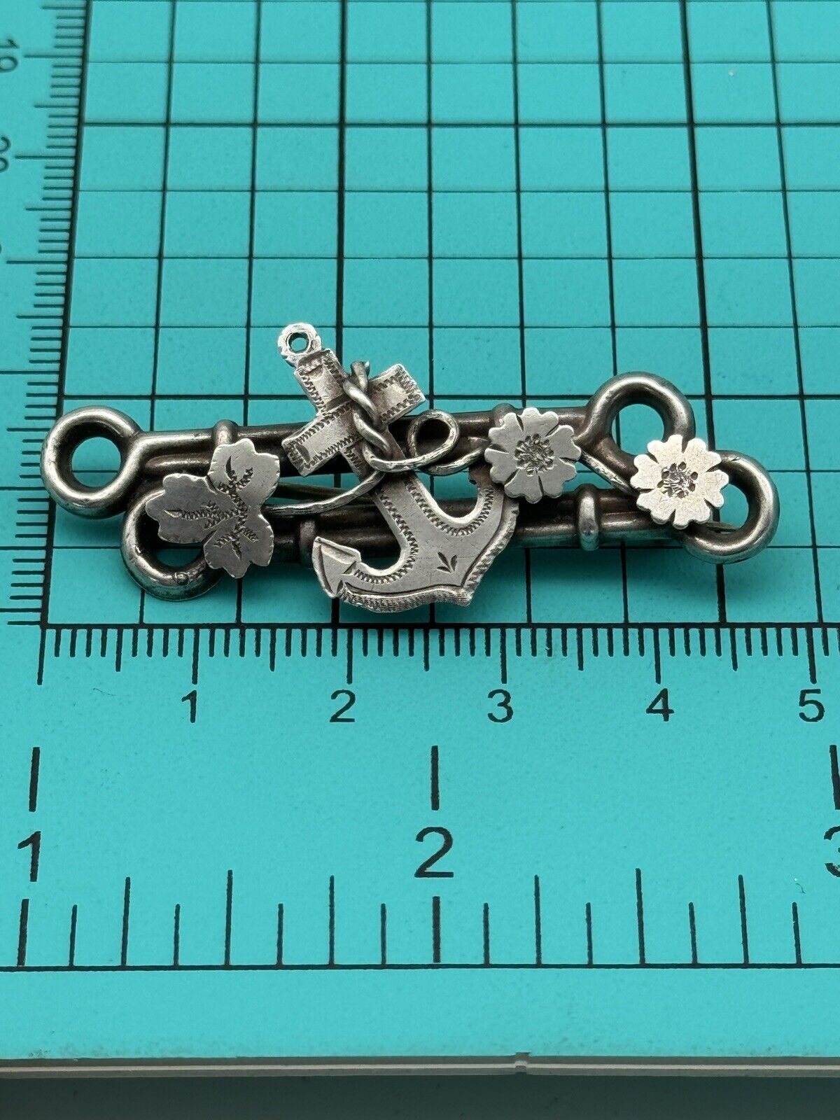 Antique VICTORIAN Sterling Silver Anchor Brooch Symbol Of Hope