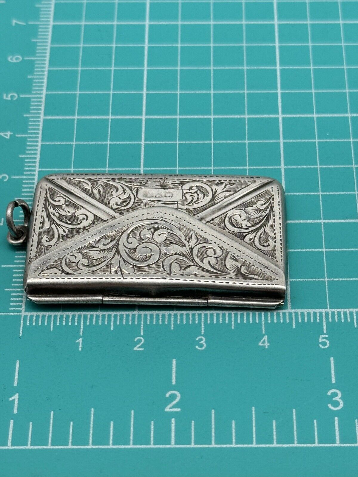 Antique STERLING Envelope Pendant Double Stamp Case Edwardian Chased No Monogram