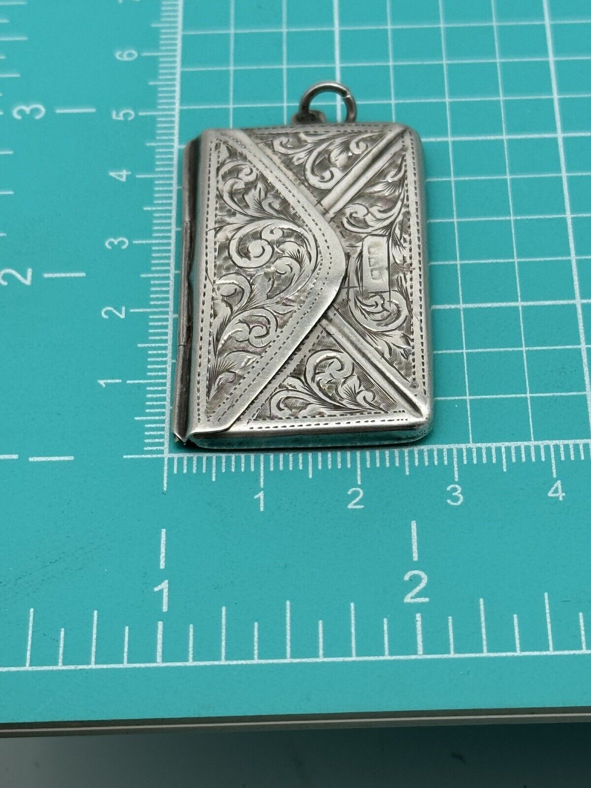 Antique STERLING Envelope Pendant Double Stamp Case Edwardian Chased No Monogram